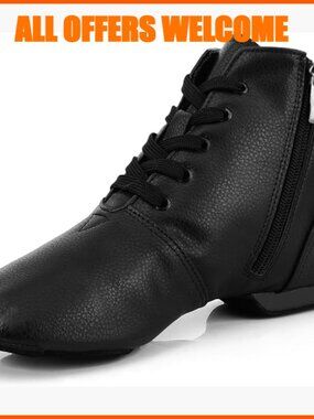 Leather Jazz Boots with Zipper Split Sole Dance Shoes